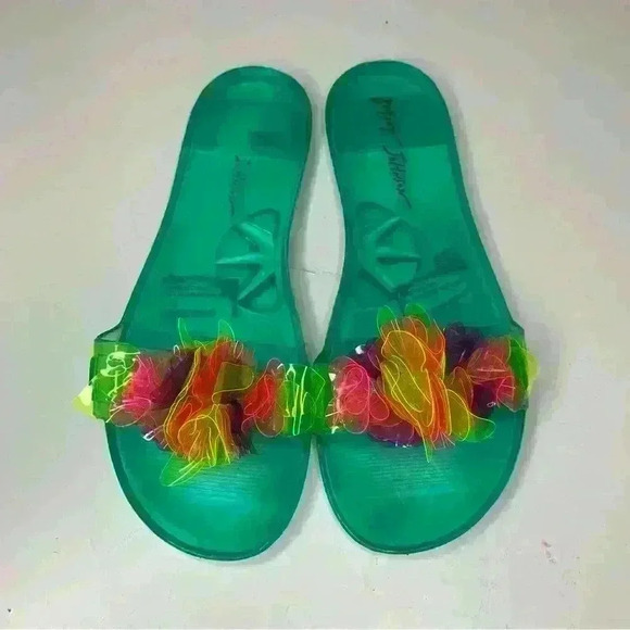 Betsy Johnson Flat Jelly Shoe Size 7 Flowers Multi Colors Green - Picture 1 of 5